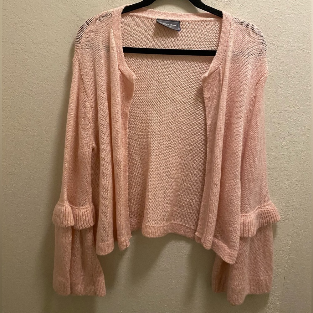 Wooden Ships Pink Knit Mohair Wool Blend Bell Sleeve Open Cardigan Size S/M